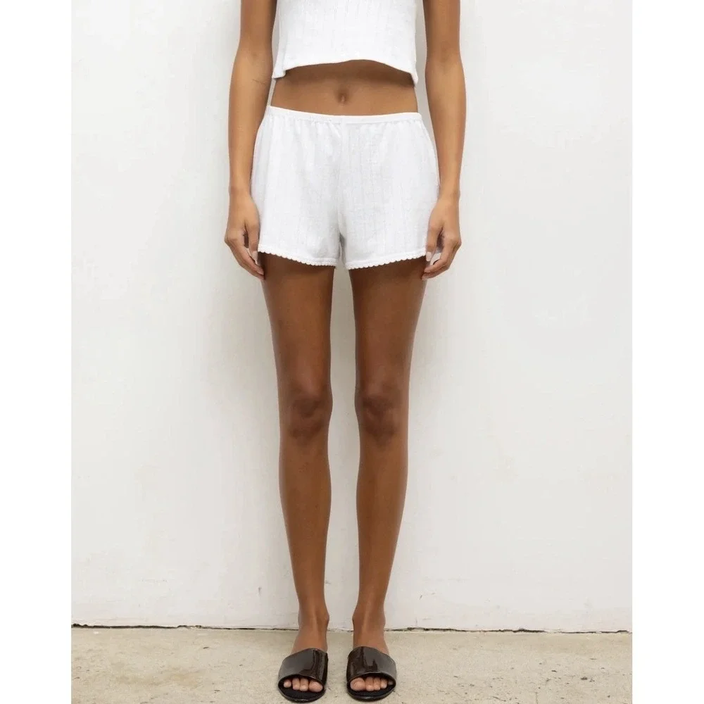 Leset Pointelle Mini Short White Size Large Cotton Dainty Eyelets Scalloped Edge - Picture 1 of 9